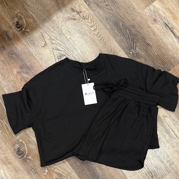 Other - Black Two-Piece Waffle Loungewear Set, New, Women’s Large